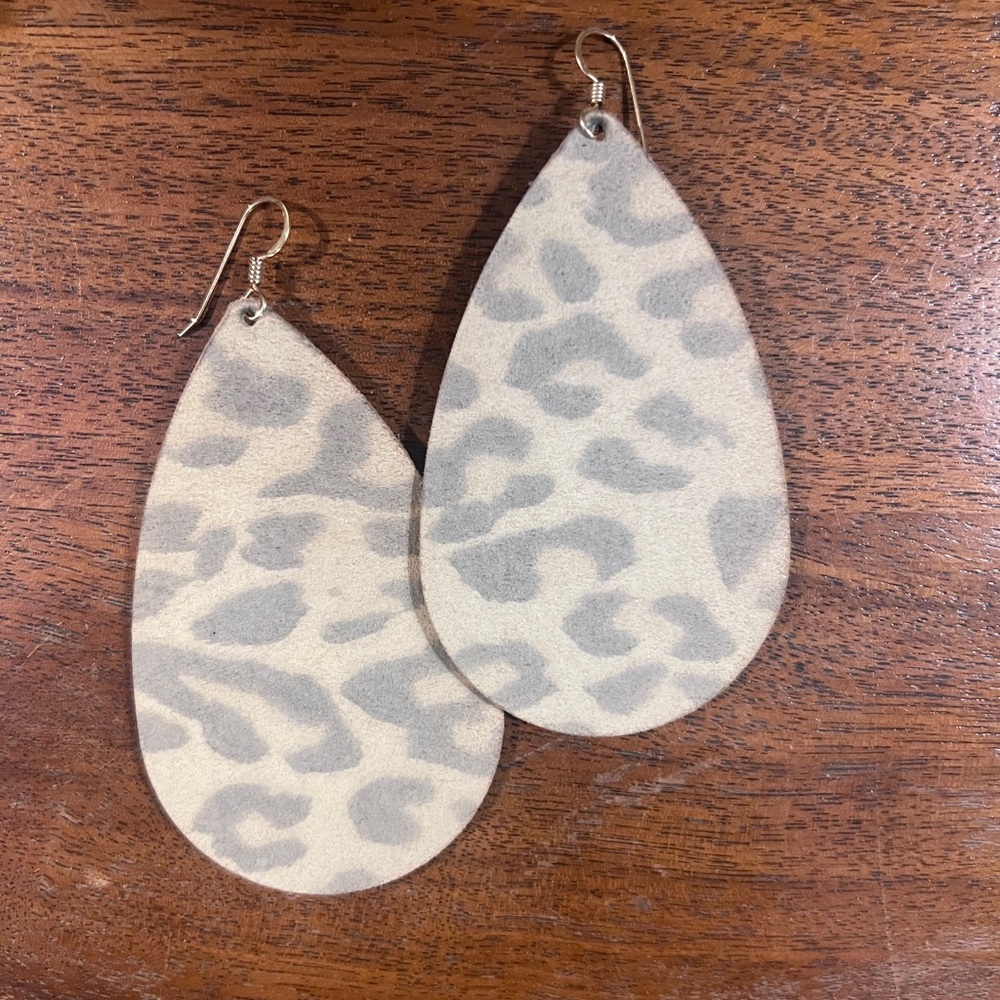 Nickel & Suede Leopard Print Teardrop Earrings